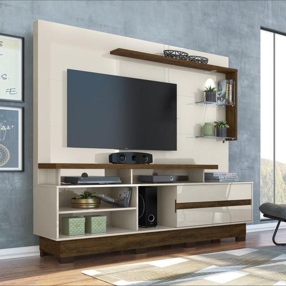 Home Theater Rack Com Painel Vicente 1 Porta Luz LED Pés Sala Estar