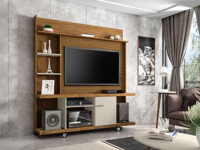 Imagem de Home Theater Tauruss Madeira Marrom Cinamomo Off-White Ripado p/ TV até 47 Polegadas Móveis Bechara