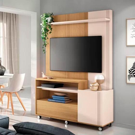 Imagem de Home Theater Timber para sala de estar Tv até 50 polegadas com rodízios 190x136x40 - HB Moveis