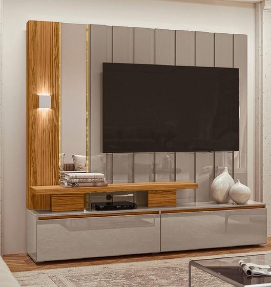 Imagem de Home Theater Zeus Painel com Detalhes Ripado, Led  e Espelho Fen-di Naturale Madetec 