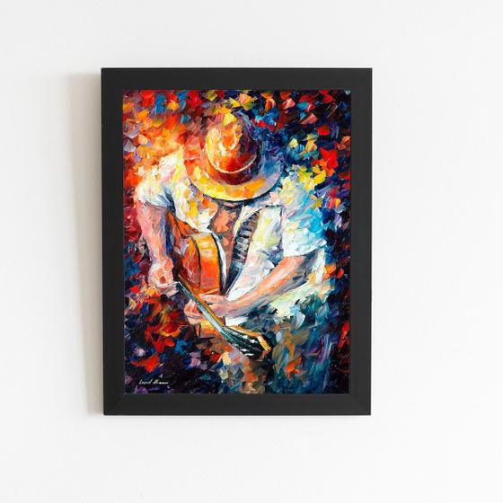 Imagem de Homem Tocando Violão Arte Quadro Moldura Preta 60x40cm