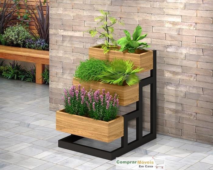 Imagem de Horta Organica em Casa ou Floreira para Jardim em Ferro com cachepot em madeira - Comprar Móveis em Casa