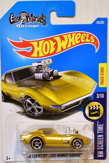 Imagem de Hot Wheels 2017 Hw Screen Time '68 Corvette Gas Monkey Garage 99/365, Ouro, 1:64 Escala, Multi