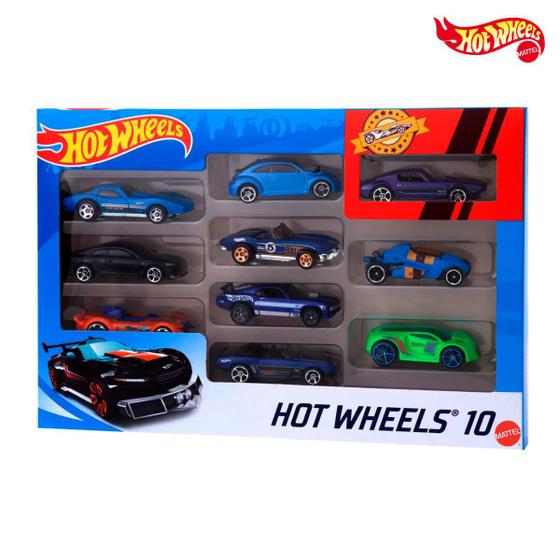 Imagem de Hot Wheels Caixa 10 Carrinhos Mattel Coloridos Sortidos Brinquedo Miniatura Ferro Presente Menino