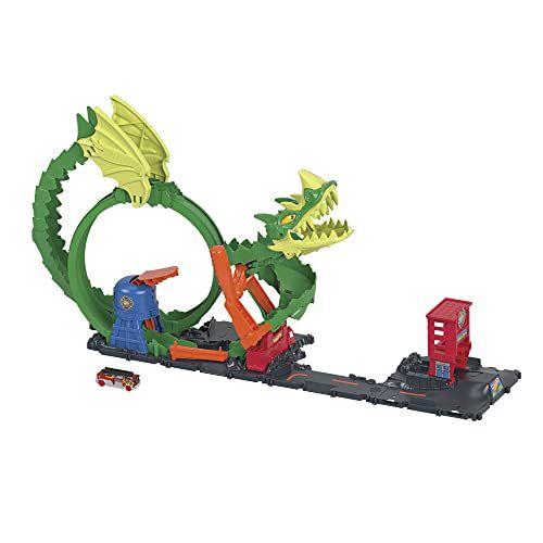 Imagem de Hot Wheels City Dragon Drive Firefight Playset, Defeat The Dragon with Stunts, Connects to Other Sets, Includes 1 Toy Car, Gift for Kids 3 to 8 Years Old