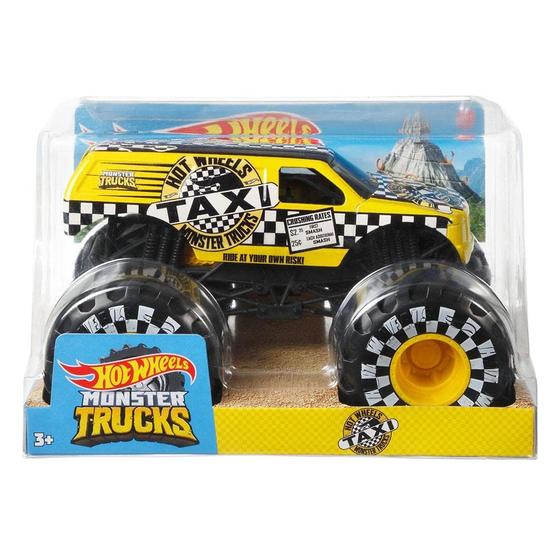 Imagem de Hot Wheels Monster Truck 1:24 Escala Veículo de Táxi com Rodas Gigantes para Crianças de 3 a 8 anos Grandes Caminhões de Brinquedo grande escalas