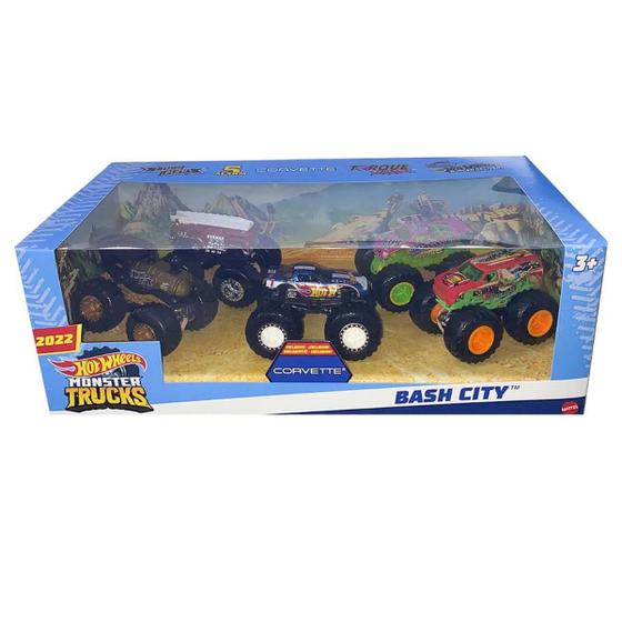 Hot Wheels Monster Trucks 1:64 Bash City Pack C/ 05 Corvette Menor preço em Hot Wheels Monster Trucks 1:64 Bash City Pack C/ 05 Corvette