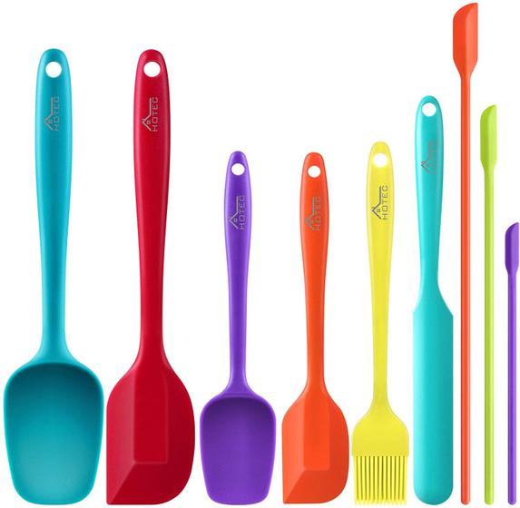 Imagem de Hotec Silicone Spatula Set Utensílios de cozinha para cozimento cozinhando misturando calor resistente non stick panela grau BPA Free Dishwasher Safe (Multi-Color) Conjunto de 9