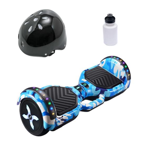 Imagem de Hoverboard Azul Camuflado Skate Elétrico 6.5 Led + Capacete
