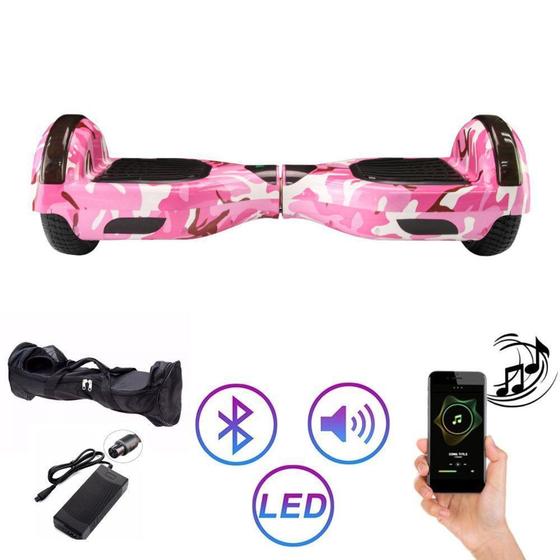 Hoverboard Bluetooth 6,5" Polegadas Rosa Militar Hoverboard Com Bolsa Menor preço em Hoverboard Bluetooth 6,5" Polegadas Rosa Militar Hoverboard Com Bolsa