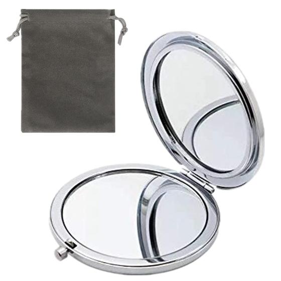 Imagem de HREW Espelho Compacto de Ampliação para Bolsas com 2 x 1x Ampliação, Folding Mini Pocket Double Sided Travel Makeup Mirror, Perfeito para Bolsa, Bolso e Viagem (Prata)