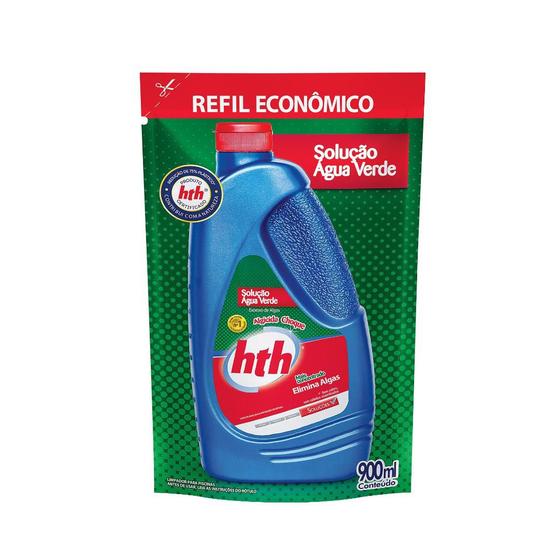 Imagem de HTH Solução Água Verde Algicida Choque Tratamento Liquido Piscinas Refil 900ml