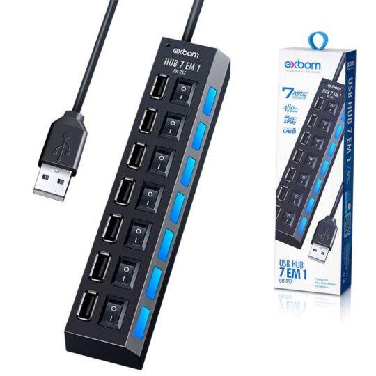 Imagem de Hub 7 portas usb 2.0 com switch e led