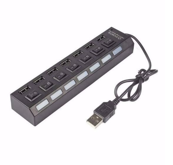 Hub 7 Portas Usb 2.0 Led Indicador Entrada Para Fonte - Preto Menor preço em Hub 7 Portas Usb 2.0 Led Indicador Entrada Para Fonte - Preto