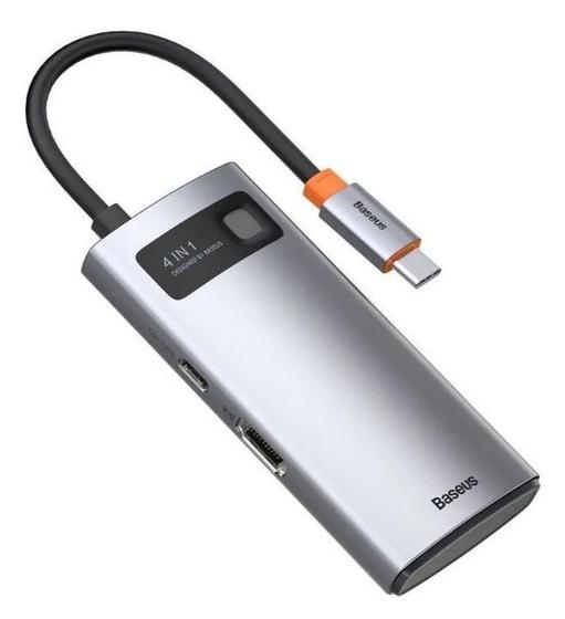 Hub Adaptador 4 portas em 1 USB tipo C Baseus - cinza Menor preço em Hub Adaptador 4 portas em 1 USB tipo C Baseus - cinza