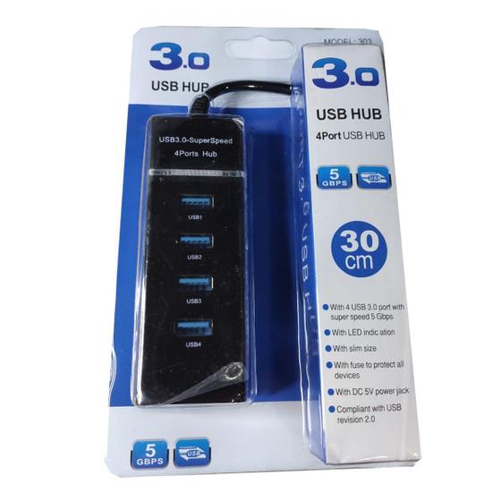 Imagem de HUB Adaptador USB 3.0 4 Portas 303 900mA Plug Play - PRETO