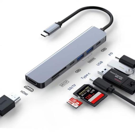 Imagem de Hub Adaptador Usb-c 7x1 Hdmi 4k 2 X Usb 3.0 Pd Tf Sd Card