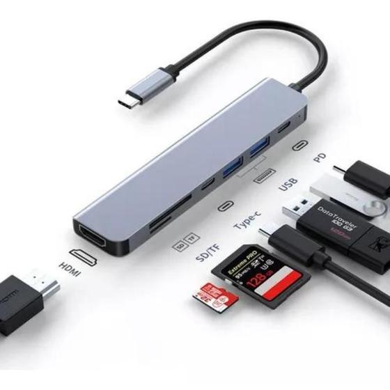 Imagem de Hub Adaptador Usb Tipo C 7 Em 1 Compatível
