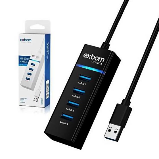 Hub Com 4 Portas Alimentação USB 3.0 Ultra Rápido Exbom Menor preço em Hub Com 4 Portas Alimentação USB 3.0 Ultra Rápido Exbom