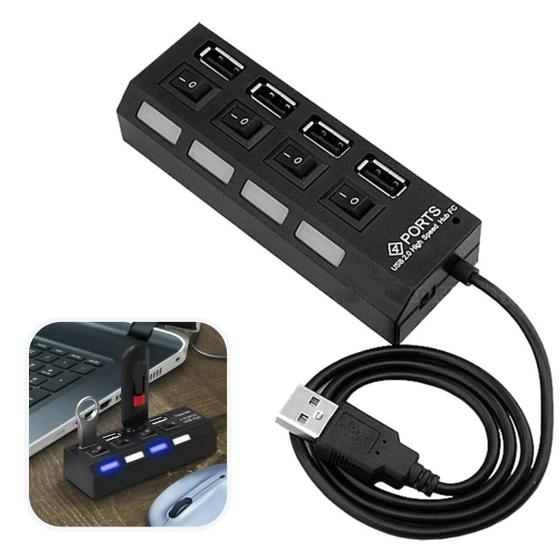 Imagem de Hub De Usb 4 Portas Régua Extensão Switch Para Pc Notebook e Celular Pendrive Mouse Teclado Adaptador