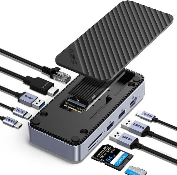 Imagem de HUB Dock Station 10 em 1 USB-C 10Gbps com SSD M.2 - ORICO