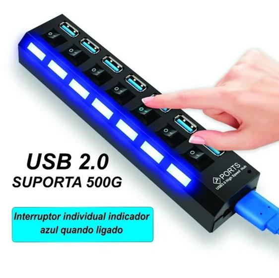 Imagem de Hub Extensão Cabo Usb 2.0 7 Portas Tv Pc Hd Externo Portátil