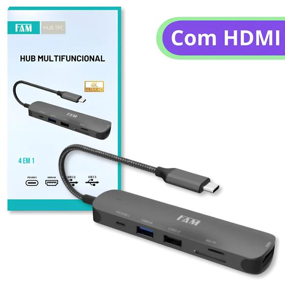 Imagem de Hub para PC, Notebook, Celular e Tablets Hub 6 em 1 Multifuncional FAM