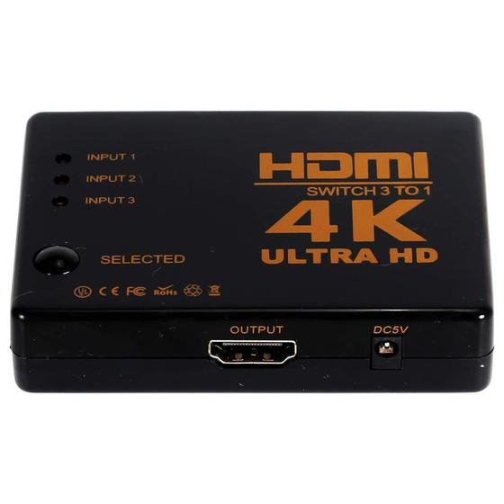 Imagem de Hub Switch Hdmi com 3 Entradas e 1 Saída Chaveador Divisor Full HD 1080p 4k 3D Com Controle