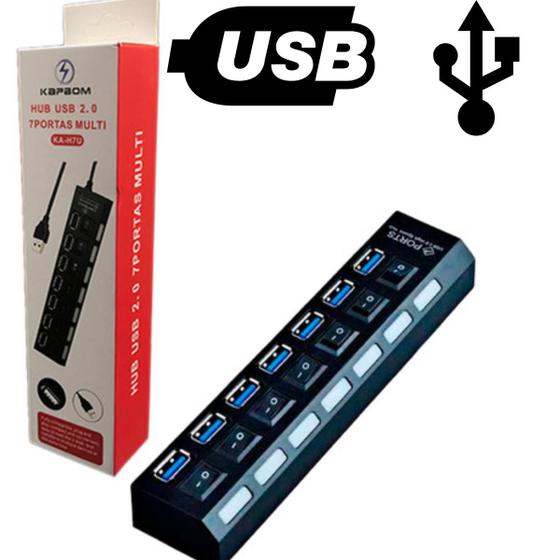 Imagem de Hub USB 2.0 7 Portas com LED  Para Conectar Dispositivos USB com Alta Performance