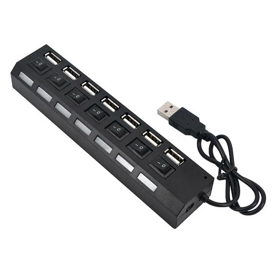 Imagem de Hub USB 2.0 com 7 Entradas Portas Extensão Switch LED Pc