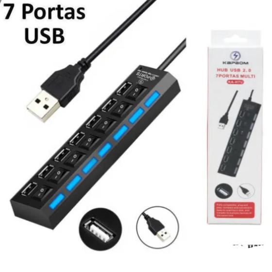 Imagem de Hub USB 2.0 com 7 Portas e LED Indicador  Conecte Seus Dispositivos com Facilidade e Velocidade