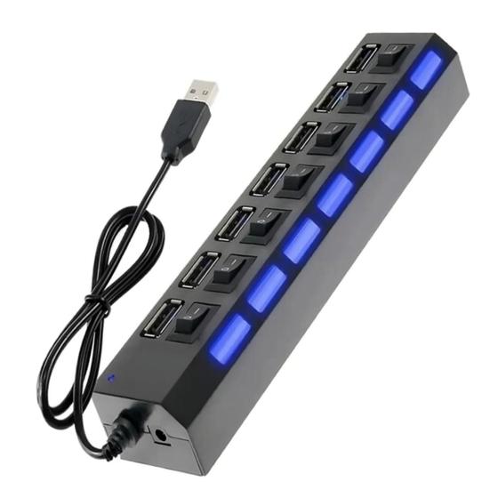 Imagem de Hub USB 2.0 com 7 Portas Extensor Prático c/ Chave Seletoral