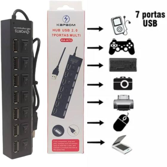 Imagem de Hub USB 2.0 com 7 Portas  Ideal para Escritórios e Home Office