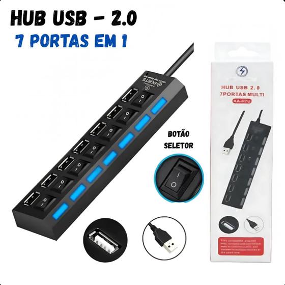 Imagem de Hub USB 2.0 com 7 Portas  Ideal para Pendrive, HD Externo e Outros Dispositivos