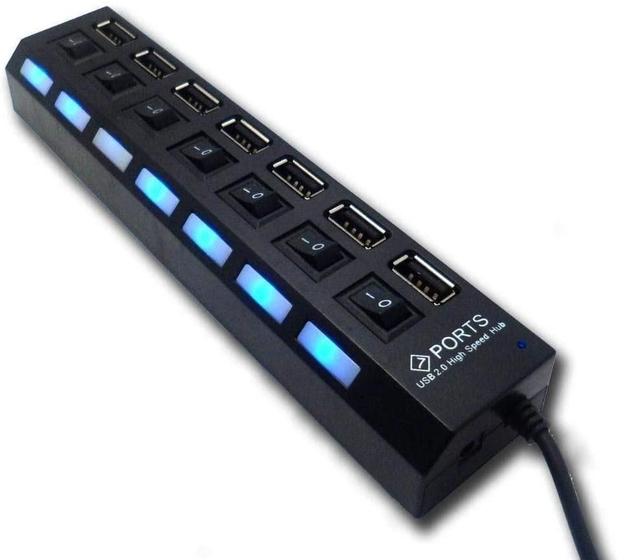 Imagem de Hub Usb 2.0 Com 7 Portas Switch On/Off E Led Indicador