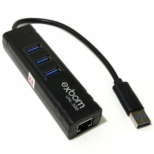 Imagem de Hub USB 3.0 3 portas + Adaptador USB Para Rj-45 Placa De Rede Externa 10/100/1000 Mbps Exbom Uhl-300