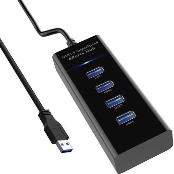 Imagem de Hub USB 3.0 4 Portas 30cm Preto Led Speed 5Gbps