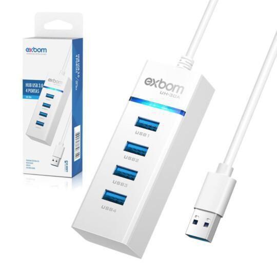 Imagem de Hub Usb 3.0 4 Portas Branco Com Led 5Gb/S Uh-30A