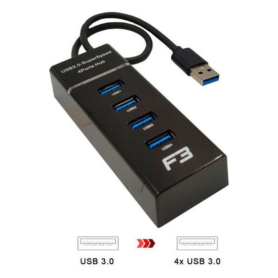 HUB USB 3.0 4 Portas Preto JC-HUB304 - F3 Menor preço em HUB USB 3.0 4 Portas Preto JC-HUB304 - F3
