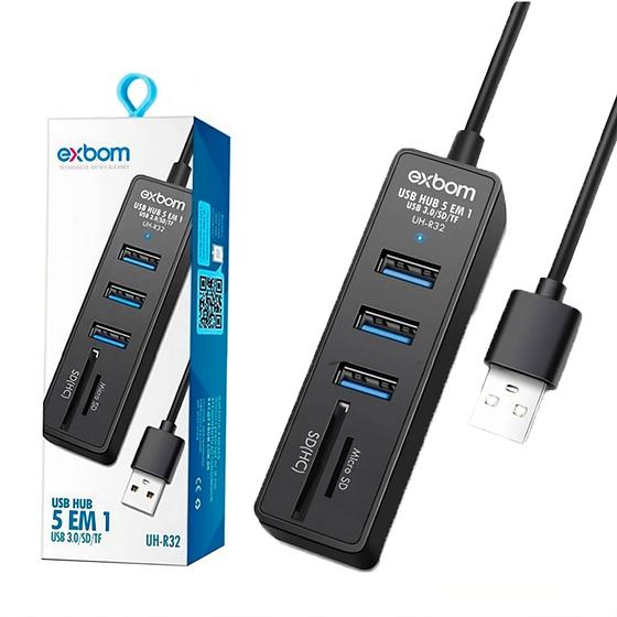 Hub Usb 3.0 5gbps 5x1 Leitor Cartão 3 Portas Micro Sd UH-R32 Menor preço em Hub Usb 3.0 5gbps 5x1 Leitor Cartão 3 Portas Micro Sd UH-R32