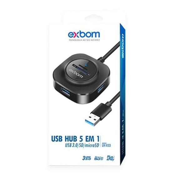 Hub usb 3.0 5gbps combo com 3 portas e leitor de cartao exbom / uh-r33 Menor preço em Hub usb 3.0 5gbps combo com 3 portas e leitor de cartao exbom / uh-r33