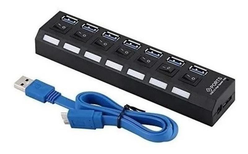 Imagem de Hub Usb 3.0 7 Portas 5Gbps Switch E Led Indicador Botão