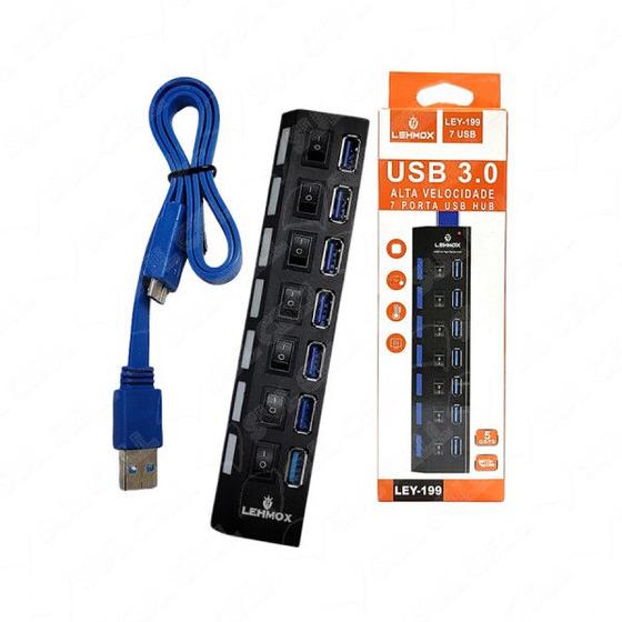 Imagem de Hub USB 3.0 7 Portas USB 480Mbps LEY-199 - Lehmox