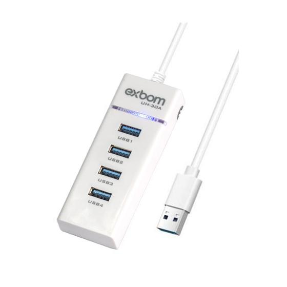 Imagem de HUB USB 3.0 com 4 Portas 5Gbps e Led Indicador Branco UH-30A Exbom