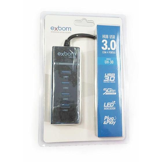 Imagem de HUB USB 3.0 com 4 Portas e Led Indicador Exbom UH-30