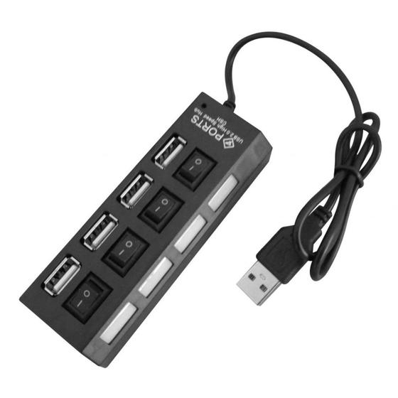Hub USB 4 Portas Extensor Hi-speed 480 Mbps USB 2.0 Preto Menor preço em Hub USB 4 Portas Extensor Hi-speed 480 Mbps USB 2.0 Preto