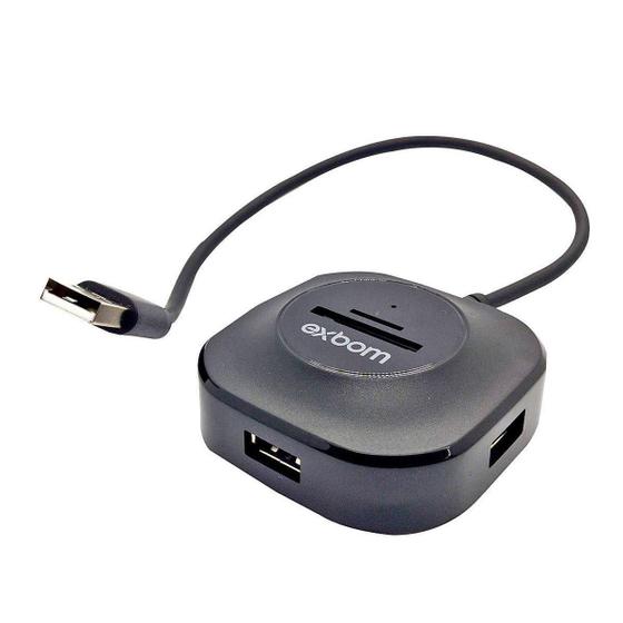 Imagem de HUB USB 5 em 1 com 3 Portas USB 2.0 + 1 Leitor de Cartão microSD + 1 SD Exbom UH-R23