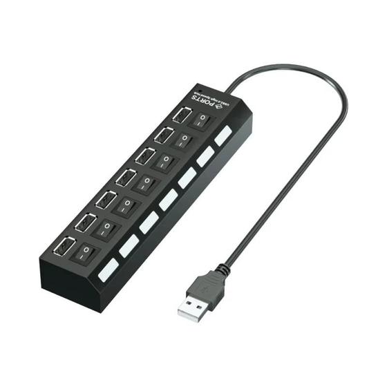 Imagem de Hub USB 7 Portas 2.0 com LED - Divisor de Dados para Laptop e PC