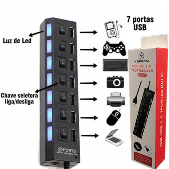 Imagem de Hub USB 7 Portas  Conecte Diversos Dispositivos com Alta Velocidade