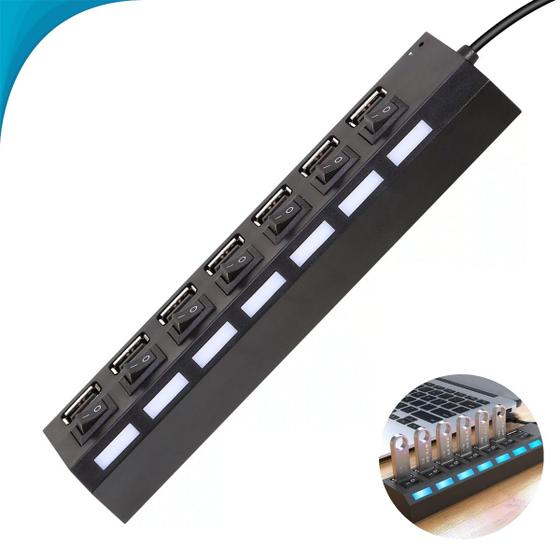 Imagem de Hub USB 7 Portas Preto com LED e Interruptor Oficial